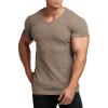 COOFANDY Men’s Muscle T Shirts Stretch Short Sleeve V Neck Bodybuilding Workout Tee Shirts Ribbed Knit Shirt(Dark Khaki)
