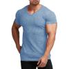 COOFANDY Men’s Muscle T Shirts Stretch Short Sleeve V Neck Bodybuilding Workout Tee Shirts Ribbed Knit Shirt(Light Blue)