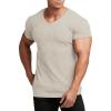 COOFANDY Men’s Muscle T Shirts Stretch Short Sleeve V Neck Bodybuilding Workout Tee Shirts Ribbed Knit Shirt(Light Khaki)