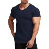 COOFANDY Men’s Muscle T Shirts Stretch Short Sleeve V Neck Bodybuilding Workout Tee Shirts Ribbed Knit Shirt(Navy Blue)