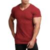 COOFANDY Men’s Muscle T Shirts Stretch Short Sleeve V Neck Bodybuilding Workout Tee Shirts Ribbed Knit Shirt(Red)