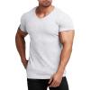 COOFANDY Men’s Muscle T Shirts Stretch Short Sleeve V Neck Bodybuilding Workout Tee Shirts Ribbed Knit Shirt(White)