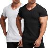 COOFANDY Men’s Muscle T Shirts Stretch Short Sleeve V Neck Bodybuilding Workout Tee Shirts Ribbed Knit Shirt(White/Black-2 Pack)