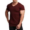 COOFANDY Men’s Muscle T Shirts Stretch Short Sleeve V Neck Bodybuilding Workout Tee Shirts Ribbed Knit Shirt(Wine Red)