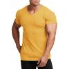 COOFANDY Men’s Muscle T Shirts Stretch Short Sleeve V Neck Bodybuilding Workout Tee Shirts Ribbed Knit Shirt(Yellow)