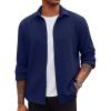 COOFANDY Men’s Overshirt Shacket Jacket Mens Textured Button Down Long Sleeve Shirts Fashion Jacket(Navy Blue)
