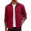 COOFANDY Men’s Overshirt Shacket Jacket Mens Textured Button Down Long Sleeve Shirts Fashion Jacket(Wine Red)