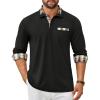 COOFANDY Men’s Polo Shirt Long Sleeve Casual Button Polo Tee Plaid Collared Golg Shirt with Pocket(A-black)