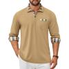 COOFANDY Men’s Polo Shirt Long Sleeve Casual Button Polo Tee Plaid Collared Golg Shirt with Pocket(Camel)