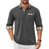 COOFANDY Men’s Polo Shirt Long Sleeve Casual Button Polo Tee Plaid Collared Golg Shirt with Pocket(Charcoal Grey)
