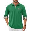 COOFANDY Men’s Polo Shirt Long Sleeve Casual Button Polo Tee Plaid Collared Golg Shirt with Pocket(Green)