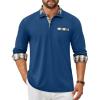 COOFANDY Men’s Polo Shirt Long Sleeve Casual Button Polo Tee Plaid Collared Golg Shirt with Pocket(Royal Blue)