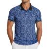 COOFANDY Men’s Polo Shirts Short Sleeve Print Performance Golf Shirts Fashion Casual Beach Collared T-Shirts(Blue Leaf)