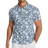 COOFANDY Men’s Polo Shirts Short Sleeve Print Performance Golf Shirts Fashion Casual Beach Collared T-Shirts(White (Grey Blue Leaf))