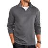 COOFANDY Men’s Quarter Zip Pullover Lightweight Textured T-Shirts Long Sleeve Casual Mock Neck Polo Shirts(Dark Grey)