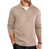 COOFANDY Men’s Quarter Zip Pullover Lightweight Textured T-Shirts Long Sleeve Casual Mock Neck Polo Shirts(Khaki)