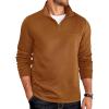 COOFANDY Men’s Quarter Zip Pullover Lightweight Textured T-Shirts Long Sleeve Casual Mock Neck Polo Shirts(Light Brown)