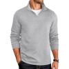 COOFANDY Men’s Quarter Zip Pullover Lightweight Textured T-Shirts Long Sleeve Casual Mock Neck Polo Shirts(Light Grey)