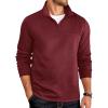 COOFANDY Men’s Quarter Zip Pullover Lightweight Textured T-Shirts Long Sleeve Casual Mock Neck Polo Shirts(Wine Red)
