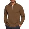 COOFANDY Mens Quarter Zip Pullover Mock Neck Sweatshirt Long Sleeve Sweater Polo Half Zip Pullover with Pocket(Brown)