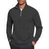 COOFANDY Mens Quarter Zip Pullover Mock Neck Sweatshirt Long Sleeve Sweater Polo Half Zip Pullover with Pocket(Dark Grey)