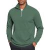COOFANDY Mens Quarter Zip Pullover Mock Neck Sweatshirt Long Sleeve Sweater Polo Half Zip Pullover with Pocket(Green)