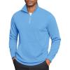 COOFANDY Mens Quarter Zip Pullover Mock Neck Sweatshirt Long Sleeve Sweater Polo Half Zip Pullover with Pocket(Light Blue)