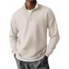 COOFANDY Mens Quarter Zip Pullover Mock Neck Sweatshirt Long Sleeve Sweater Polo Half Zip Pullover with Pocket(Light Khaki)