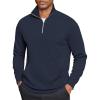 COOFANDY Mens Quarter Zip Pullover Mock Neck Sweatshirt Long Sleeve Sweater Polo Half Zip Pullover with Pocket(Navy Blue)