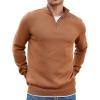 COOFANDY Men’s Quarter Zip Up Pullover Slim Fit Lightweight Mock Neck Long Sleeve Sweaters(Light Brown)