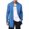 COOFANDY Men’s Ruffle Shawl Collar Cardigan Open Front Lightweight Long Length Drape Cape Overcoat with Pockets(Blue)