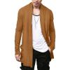 COOFANDY Men’s Ruffle Shawl Collar Cardigan Open Front Lightweight Long Length Drape Cape Overcoat with Pockets(Light Brown)
