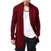 COOFANDY Men’s Ruffle Shawl Collar Cardigan Open Front Lightweight Long Length Drape Cape Overcoat with Pockets(Wine Red)
