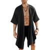 COOFANDY Men’s Ruffle Shawl Collar Lightweight Cardigan Long Kimono Jackets Open Front Drape Cape Coat(Typeb-black)