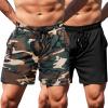 COOFANDY Men’s Running Athletic Shorts 5 Inch 2 Pack Gym Workout Shorts Fitted Exercise Hiking Shorts with Zipper Pocket(Camo Army/Black)