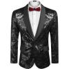 COOFANDY Men’s Sequin Blazer Sparkly Glitter Jacket Shiny Floral Suit Jacket Stylish Party Wedding Banquet Prom Tuxedo(Black)