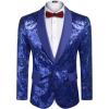 COOFANDY Men’s Sequin Blazer Sparkly Glitter Jacket Shiny Floral Suit Jacket Stylish Party Wedding Banquet Prom Tuxedo(Blue)