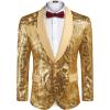 COOFANDY Men’s Sequin Blazer Sparkly Glitter Jacket Shiny Floral Suit Jacket Stylish Party Wedding Banquet Prom Tuxedo(Gold)