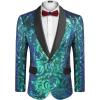 COOFANDY Men’s Sequin Blazer Sparkly Glitter Jacket Shiny Floral Suit Jacket Stylish Party Wedding Banquet Prom Tuxedo(Green)