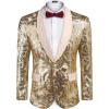 COOFANDY Men’s Sequin Blazer Sparkly Glitter Jacket Shiny Floral Suit Jacket Stylish Party Wedding Banquet Prom Tuxedo(Light Gold)