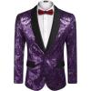 COOFANDY Men’s Sequin Blazer Sparkly Glitter Jacket Shiny Floral Suit Jacket Stylish Party Wedding Banquet Prom Tuxedo(Purple)