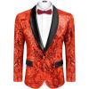 COOFANDY Men’s Sequin Blazer Sparkly Glitter Jacket Shiny Floral Suit Jacket Stylish Party Wedding Banquet Prom Tuxedo(Red – Black Lapel)