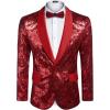 COOFANDY Men’s Sequin Blazer Sparkly Glitter Jacket Shiny Floral Suit Jacket Stylish Party Wedding Banquet Prom Tuxedo(Red)
