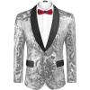 COOFANDY Men’s Sequin Blazer Sparkly Glitter Jacket Shiny Floral Suit Jacket Stylish Party Wedding Banquet Prom Tuxedo(Silver – Black Lapel)