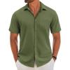 COOFANDY Men’s Short Sleeve Button Down Shirt Casual Linen Shirts Summer Beach Vacation Shirt with Pocket(Army Green)