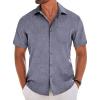 COOFANDY Men’s Short Sleeve Button Down Shirt Casual Linen Shirts Summer Beach Vacation Shirt with Pocket(Dark Blue Grey)
