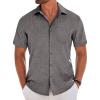 COOFANDY Men’s Short Sleeve Button Down Shirt Casual Linen Shirts Summer Beach Vacation Shirt with Pocket(Dark Grey)