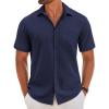 COOFANDY Men’s Short Sleeve Button Down Shirt Casual Linen Shirts Summer Beach Vacation Shirt with Pocket(Navy Blue)