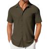 COOFANDY Men’s Short Sleeve Button Down Shirt Casual Summer Beach Shirt Waffle Knit Shirts Wrinkle Free Untucked Shirt(Army Green)