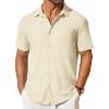 COOFANDY Men’s Short Sleeve Button Down Shirt Casual Summer Beach Shirt Waffle Knit Shirts Wrinkle Free Untucked Shirt(Beige)